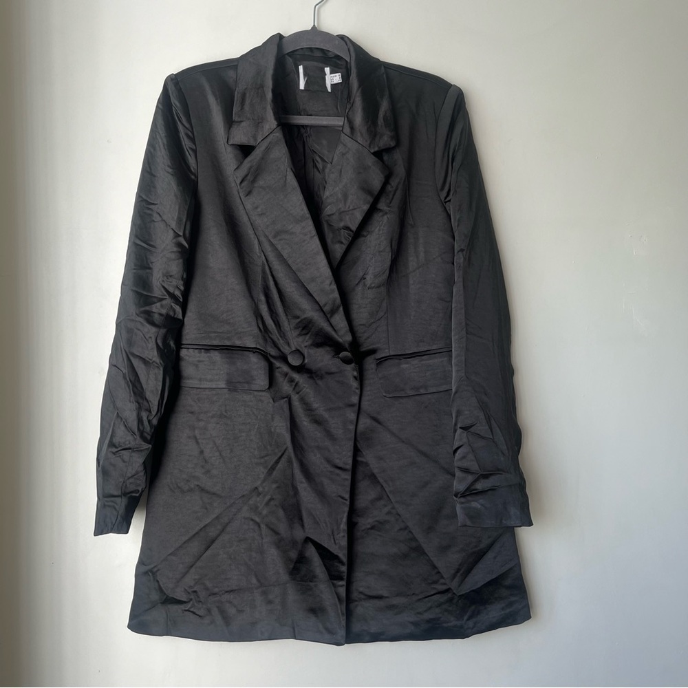 Princess Polly Suzie Black Satin Double Breasted Blazer Dress 8